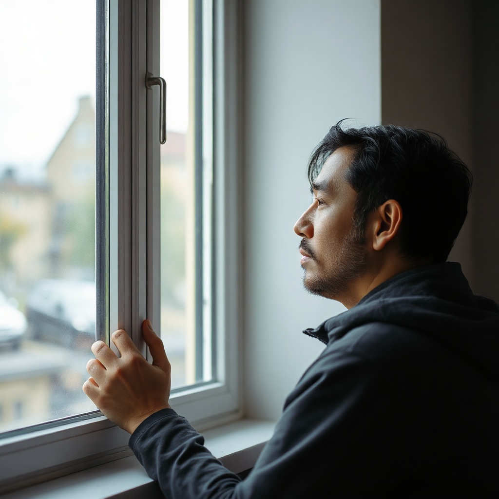Man thinking near a window