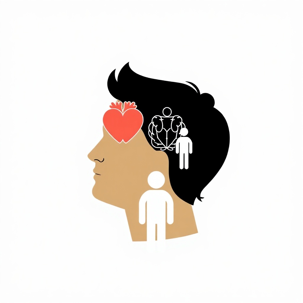 Illustration of silhouette with icons representing physical, mental, and relationship factors
