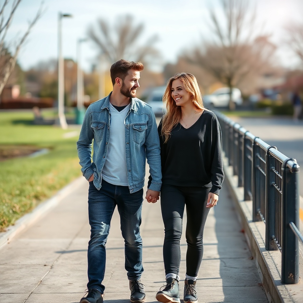 Couple holding hands while walking