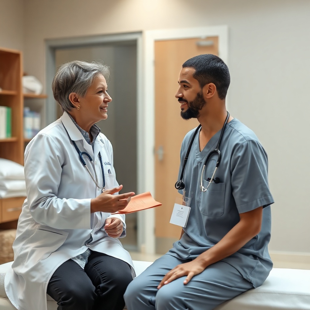 Patient consulting a healthcare professional in a clinic