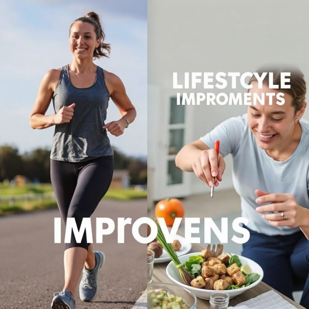 Person jogging and preparing a healthy meal to represent lifestyle changes